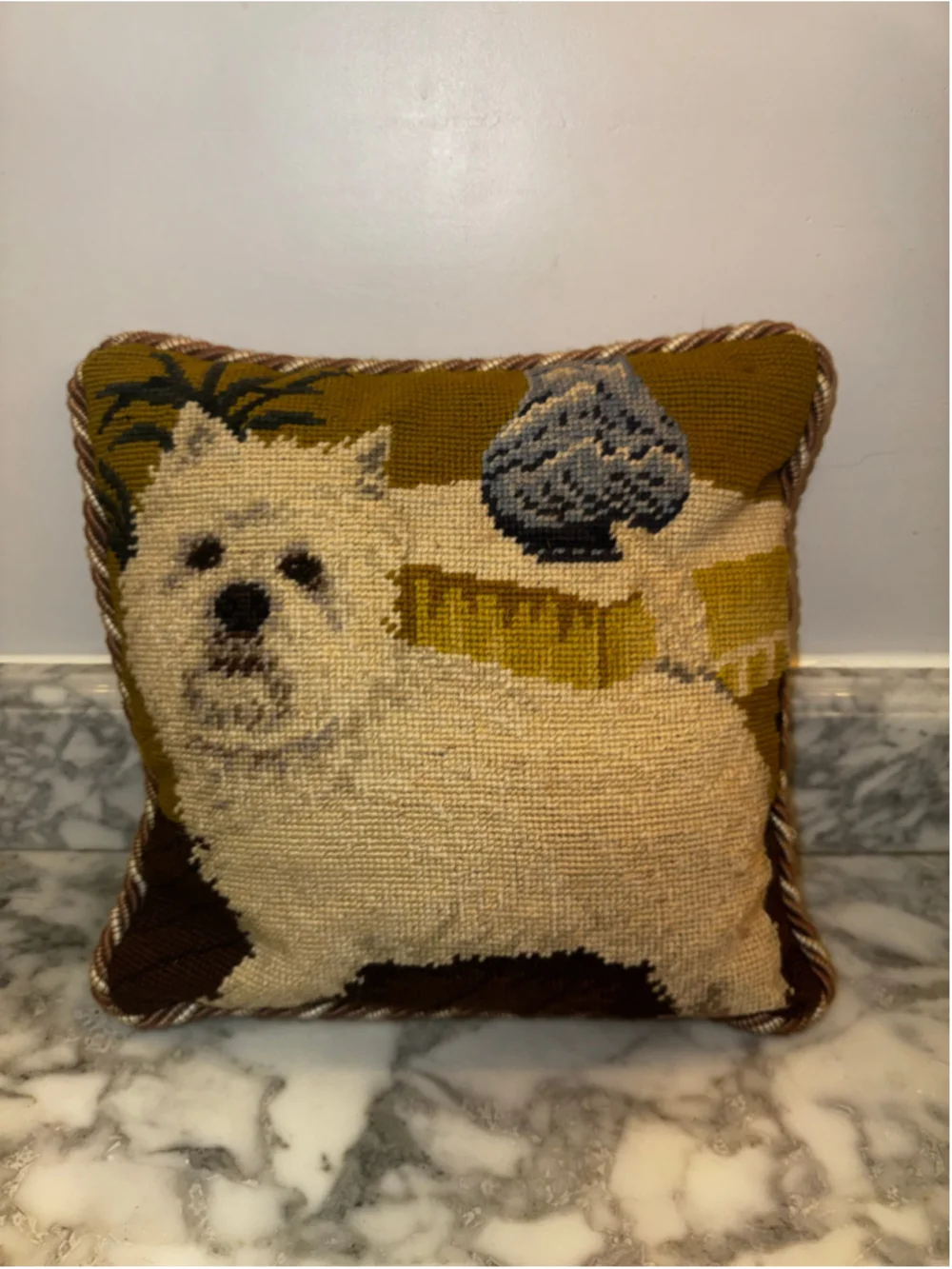 Vintage Westie Needlepoint Pillow 12x12 Wool Needlepoint West Highland Terrier